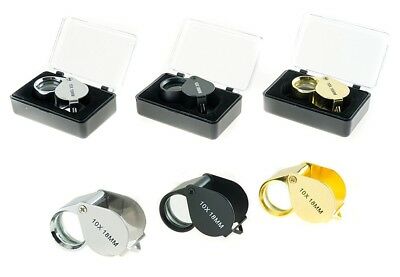 3pc SILVER BLACK GOLD JEWELERS LOUPE 18MM 10X POWER GLASS LENSE MAGNIFIER LOOP