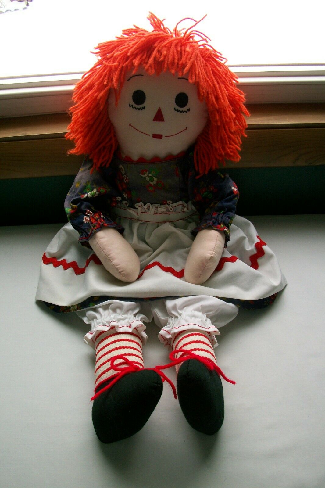 All "hand~stitched" (no Sewing Machine Used)  Vtg Handmade Raggedy Ann 24" Doll