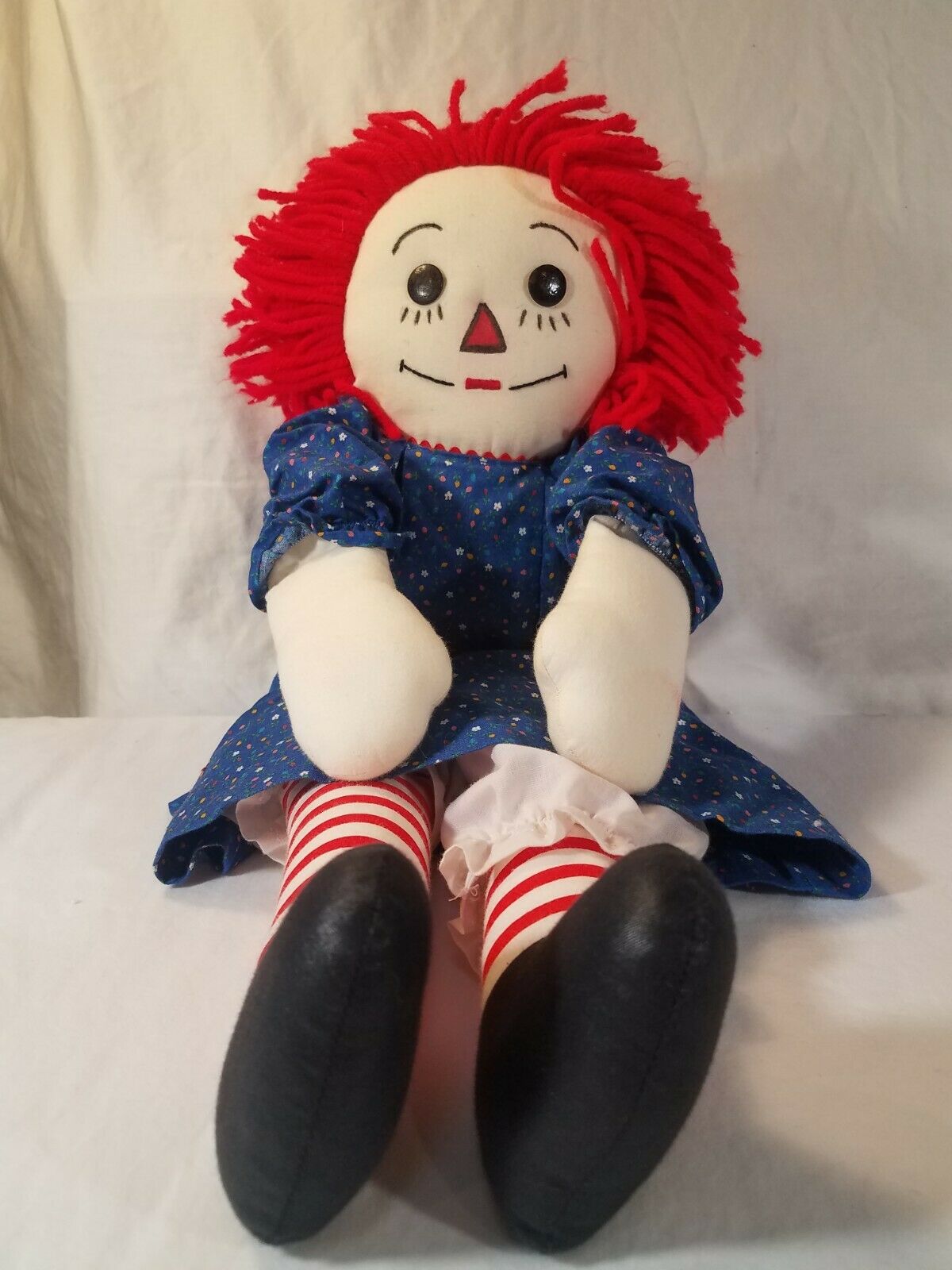 Beautifully Handmade Raggedy Ann Doll - Unmistakable Red Hair And Blue Dress