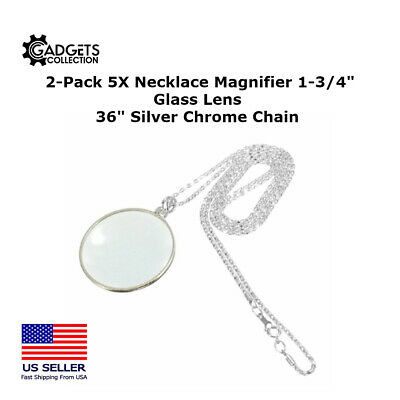 2-Pack 5X Magnifying Glass Necklace Magnifier Optical Pendant 36