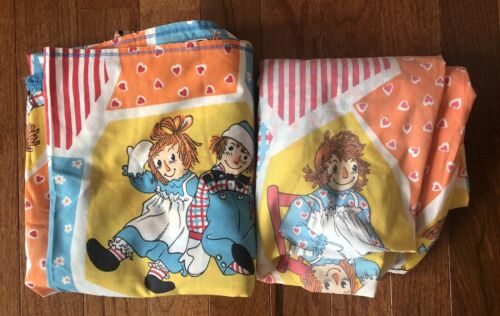 Vintage Pacific Bobbs Merrill Raggedy Ann & Andy Twin Bed Sheets Flat And Fitted