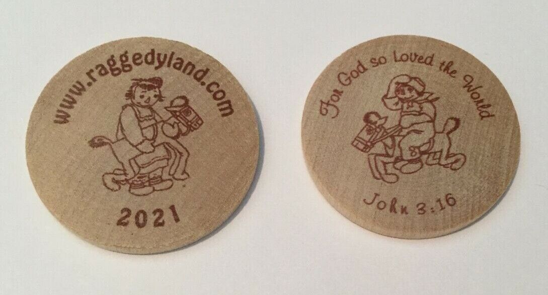 New 2021 Raggedy Ann & Andy Wooden Nickle By Raggedy Land